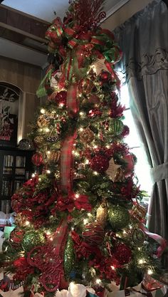 a christmas tree with red and green decorations