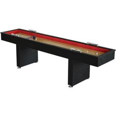 a black shuffle table with red linings