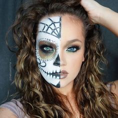 Half Sugar Skull MakeUp by Instagramer thelovelyirina Halloween Makeup Tutorial