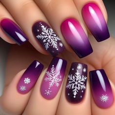 Nails Design2023, Purple Christmas Nail Designs, Christmas Nails Acrylic Short, Christmas Nails Purple, Purple Christmas Nails, Purple Winter Nails, Short Cute Nails, Nail Vibes, Xmas Nail