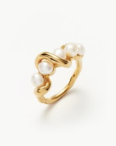 Molten Pearl Twisted Stacking Ring. Shop the Molten Pearl Twisted Stacking Ring at Missoma. Visit Our Website Today to Browse Our Collection of Stacking Rings. Pearl Infinity Ring, Gold And Pearl Wedding Ring, Pearl Rings In Gold, Quince Rings, Gold Wedding Ring Stack, Pearl Stacking Ring, Pearl Wedding Ring, Natural Pearl Ring, Fan Necklace