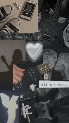 a collage of different images with the words music and love