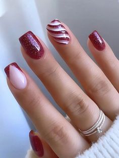 Red And White Nails, Xmas Nails, Christmas Nail, Fancy Nails