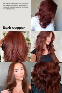 Garnier Copper Hair Color, Dark Copper Red Brown Hair, Balayage Hair For Olive Skin Tone, Red Hair Dark Brows, Copper Hair No Bleach, Cool Copper Hair Color, Copper Hair On Olive Skin, Dark Copper Blonde Hair