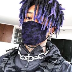 Purple Dreadlocks Men, Men With Butterfly Locs, Purple Dreads Men, Dyed Dreads Men, Black Guy Hairstyles, Purple Dreadlocks, Locs Men, Purple Dreads