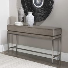 Adriano 54 in. Oak Veneer Console Table – ObjectsHQ Console Table Luxury, Gray Stain, Oak Console Table, Luxury Furniture Living Room, Bed Rug, Grey Stain, Luxury Aesthetic, Lighting Accessories, Grey Oak