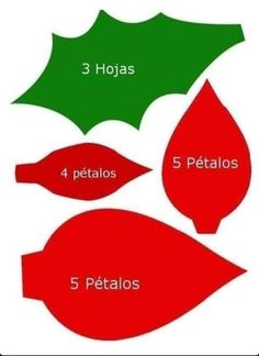 the four petals are labeled in red, green and white with words that read 3 hojas 4 petalos 5 petales