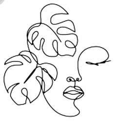 a line drawing of a woman's face with leaves on her head and eyes closed