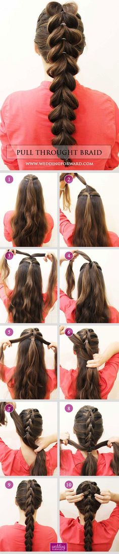 Pull-through braid tutorial Amazon Hair, Nail Salon Design, Medium Long Hair, Braided Hairstyles For Wedding, Everyday Hairstyles, Hair Designs, Diy Hairstyles, Hair Hacks