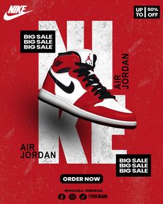 the nike air jordan advertisement is displayed on a red background