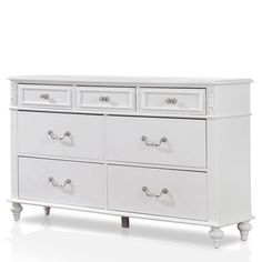 a white dresser with four drawers and two handles