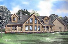 this is an artist's rendering of the front elevation of these log home plans