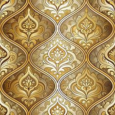 an ornate golden wallpaper pattern with swirls and leaves on it's sides