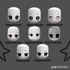 an animation character's face with different expressions and numbers on the side, including eyes