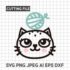 an image of a cat with a ball of yarn on it's head and the words cutting file svg jpge aes dxf