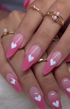 Nail Art Cute, Heart Nail Designs, February Nails, Colorful Nail, Blue Nail, Oval Nails, Heart Nails