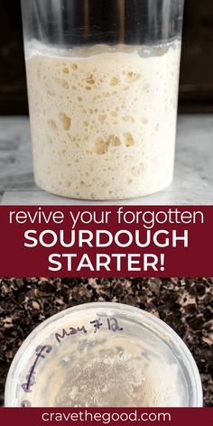 the ingredients for sourdough starter in a blender and on top of a counter