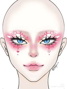 Pink Makeup Face Charts, Pink Creative Makeup Looks, Make Up Face Chart, Makeup Sketch, Doll Eye Makeup