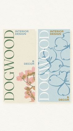 two business cards designed to look like flowers and the words woodwood design on them