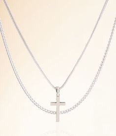 "BKE 2 Pack Cross 18 & 20 Necklace Set - Silver 20-25;14-19, Men's Silver Cross pendant necklace length measures 18" Basic chain necklace length measures 20". Apparel & Accessories" Silver Cross Necklace, Silver Cross Pendant, Necklace Chain Lengths, Cross Pendant Necklace, Silver Cross, Men's Jewelry, Silver Man, Necklace Length, Cross Pendant