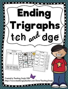 a poster with the words ending trigraphs and an image of a boy