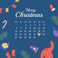 a calendar with christmas items on it and garlands around the clock, which reads merry christmas