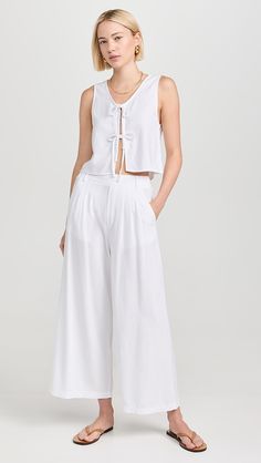 Stateside Linen Double Tie Front Vest | Shopbop Tie Front Vest, Ella Moss, Vest White, White Brand, Fabric Weights, Top Brands, Scoop Neck, New Arrivals, Top Outfits