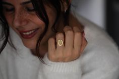 "gold custom ring  delicately engraved with your family crest or any other initials or image you want ♡  deep and detailed engraving very delicately handcrafted unisex - looks super cool on both women & men  back engravings cost 12 USD.  please contact us if you request back engravings or simply go back to our shop and purchase the \"Side or inside engraving fee\" listing. face size: 13x15 mm please send your image to be engraved as an attachment to your message material options: 9k gold 14k gold 14k rose gold 14k white gold size: we offer sizes from 3 to 13 1/2 for bigger size requests, please send a message ♡ important note about the ring size: ♡ to be able to make a ring which fits perfectly we kindly ask you to double check your finger size as shown in the picture in our gallery before Posey Ring, Custom Gold Rings, Ring For Women Gold, Family Crest Rings, Unisex Looks, Gold Ring For Women, Etsy Gold Ring, Custom Ring, Family Crest