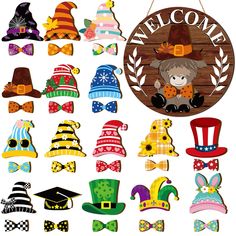 a bunch of different hats and bow ties on a white background with the words welcome