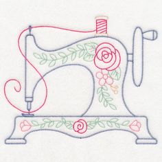 a sewing machine with flowers on it and a needle in the center is stitched together