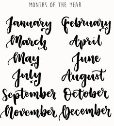 months of the year handwritten in black ink