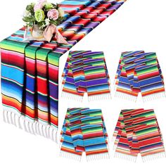 PRICES MAY VARY. Package Includes: there are 12 packs of Mexican colorful table runners in the package, 4 colors, 3 pieces per color; The size measures about 35 x 215 cm/ 14 x 84 inches, suitable for most long tables or round tables; Sufficient quantity can decorate your home and parties, bringing attractive colors and creating strong festive atmosphere at the same time Mexican Theme Design: these Mexican table runners are designed with traditional classic stripe pattern, which symbolizes happin Mexican Theme Party Table, Table Decorations Colorful, Mexican Theme Party, Mexican Theme Party Decorations, Table Blanket, Fiesta Table, Mexican Birthday Parties, Mexican Table Runner, Mexican Party Decorations