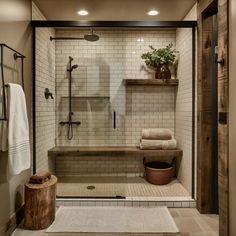 Farmhouse Shower Ideas, Dream Master Bath, Shower Tiles, Dream Master, Farmhouse Shower, Bathroom Farmhouse Style, Master Shower, Master Bath Remodel