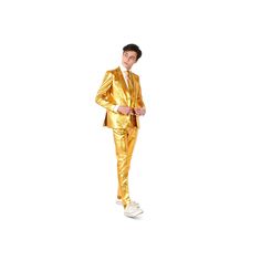 He'll be sure to stand out in this boys' metallic gold 3-piece suit from OppoSuits. He'll be sure to stand out in this boys' metallic gold 3-piece suit from OppoSuits. 3-piece set includes: jacket, pants, & tie Jacket: collared, 2 pockets, 2 buttons Pants: hook & zipper closure Metallic finishFABRIC & CARE Polyester Machine wash Imported Size: 12. Gender: male. Age Group: kids. Pattern: Solid. Festive Fitted Gold Suits, Fitted Gold Suit For Holiday, Festive Gold Blazer For Party, Fitted Gold Sets For Costume Party, Gold Sets For Party Season, Shoes Guide, Button Pants, Party Suits, Kids Pattern