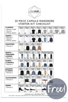 Nomad Capsule Wardrobe, 20 Pieces 20 Outfits, Wardrobe Inspiration Style, Classic Neutral Capsule Wardrobe, Capsule Wardrobe No Skirts Or Dresses, Capsule Wardrobe Grid, Techwear Capsule Wardrobe, La Capsule Wardrobe, Change Your Look Ideas Style Outfit