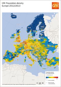 a map showing the percentage of population density in europe