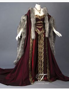 Midevil Royalty Dress, Vintage Royal Aesthetic Outfits, Medieval Dress Princess Gowns, Fantasy Coronation Gown, Viking Queen Dress, Medieval Costume Design, Targaryen Style Dress, Medieval Royalty Clothing, Royal Character Design Princess