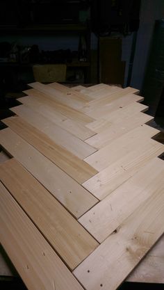 several pieces of wood sitting on top of a table