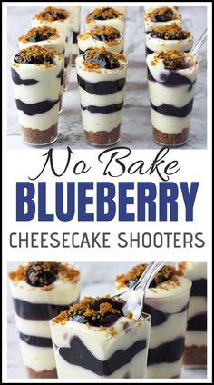 no bake blueberry cheesecake shooters with text overlay