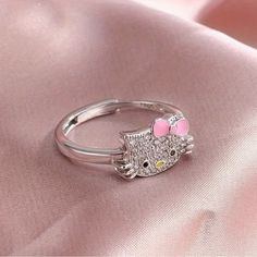 Hello Kitty Adjustable Ring - Perfect For Couples, Cute Cartoon Style, Alloy, Ideal For Christmas, Halloween, Valentine's Day & Birthdays Hello Kitty Jewelry Hello Kitty Ring, Hello Kitty Jewelry, Chunky Bead Necklaces, Bff Necklaces, Bunny Earrings, Kids Accessories Jewelry, Cat Ring, Cute Rings, Men's Jewelry Rings