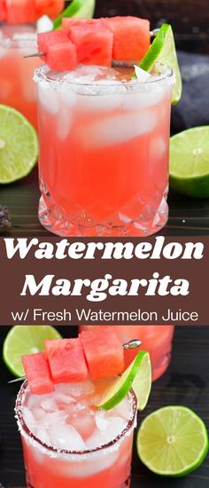 watermelon margarita with fresh watermelon and lime