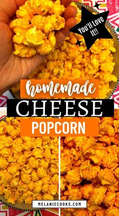 homemade cheese popcorn recipe with text overlay