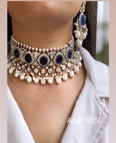 Blue Bridal Jewelry Indian, Blue Choker Necklace Indian, Sapphire Indian Jewelry, Blue Indian Jewelry Sets, Fancy Choker Necklace, Blue Kundan Jewellery, Blue Sapphire Necklace Indian, Neck Pieces Jewelry Indian