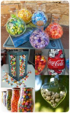 there are many different types of candy in jars