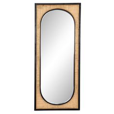 a mirror that is sitting on top of a wooden frame with a black border around it