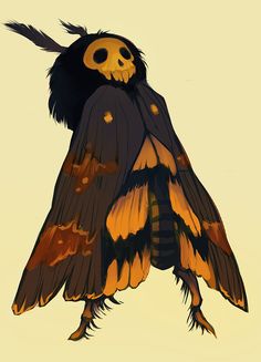 a drawing of a black and yellow bird with orange feathers on it's wings