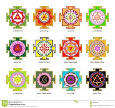 the seven chakras in different colors and patterns on a white background stock photo