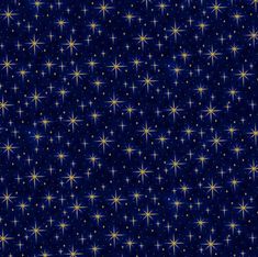 a blue background with yellow and white stars in the night sky, all over it