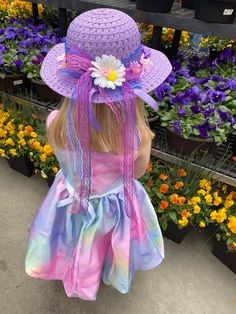 This adorable Easter ensemble is enhanced with this custom-decorated purple Easter bonnet!  This bonnet was made using all the colors of the beautiful Easter dress!  A matching purse is also custom-matched to the ensemble.  Just message me and let me know what your preference is for a custom-made bonnet and purse! Season Craft, Bunny Bonnet, Purple Easter, Custom Matches, Easter Bonnet, Bonnet Hat, Easter Dress, Business Day, Easter Kids