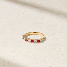 18kt Yellow Gold Ruby Ring, Baguette Diamond, Stacking Rings, Women Rings, Timeless Design, Natural Gemstones, Gold Metal, Ruby, Lab